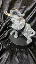 Load image into Gallery viewer, Vintage-Style Textured Gray Elephant Figurine with Raised Trunk & Gold Accents