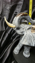 Load image into Gallery viewer, Vintage-Style Textured Gray Elephant Figurine with Raised Trunk & Gold Accents
