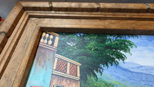 गैलरी व्यूवर में इमेज लोड करें, Vintage Signed Mexican Street Scene Oil Painting in Rustic Carved Wood Frame