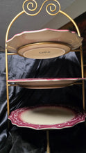 Load image into Gallery viewer, Gibson Everyday Gardino Rosso 3 Tier Serving Stand Red Hand Painted Dessert Tray
