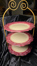 Load image into Gallery viewer, Gibson Everyday Gardino Rosso 3 Tier Serving Stand Red Hand Painted Dessert Tray