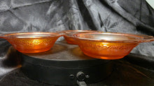将图片加载到图库查看器,Vintage Federal Glass Normandie Marigold Carnival Glass Dessert Bowls – Lattice & Bouquet Pattern (Set of 3)