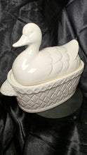 Load image into Gallery viewer, White Ceramic Duck Soup Tureen Basket Weave Japan 1970s