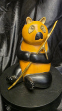 将图片加载到图库查看器,Vintage Sarreid Hand-Carved Wooden Panda Figurine with Brass Bamboo Accent