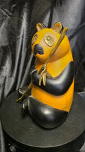 将图片加载到图库查看器,Vintage Sarreid Hand-Carved Wooden Panda Figurine with Brass Bamboo Accent