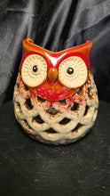 将图片加载到图库查看器,Vintage Ceramic Owl Luminary Red Orange Glaze Votive Holder