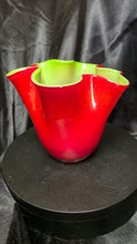 Load image into Gallery viewer, Gorgeous Designs Handblown Cased Glass Handkerchief Vase Ruby Red Chartreuse