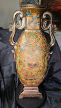 将图片加载到图库查看器,Vintage Japanese Style Faux Champlevé Urn Pillar Candle Holder with Peacock Motif