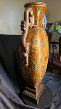将图片加载到图库查看器,Vintage Japanese Style Faux Champlevé Urn Pillar Candle Holder with Peacock Motif