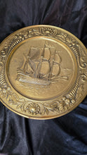 Load image into Gallery viewer, Vintage Embossed Brass Sailing Ship Wall Plate Made in England