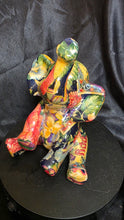 将图片加载到图库查看器,La Vie Safari Patchwork Elephant Figurine – Vibrant Floral Decoupage with Raised Trunk