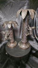 Charger l'image dans la galerie, Bombay Brass Monkey Palm Tree Candle Holders – Hollywood Regency Pair