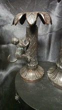 Charger l'image dans la galerie, Bombay Brass Monkey Palm Tree Candle Holders – Hollywood Regency Pair
