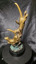 Load image into Gallery viewer, Sea Otter “Deep Divers” Brass-Tone Sculpture on Base – Coastal Nautical Accent Decor