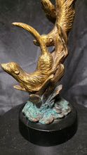 Load image into Gallery viewer, Sea Otter “Deep Divers” Brass-Tone Sculpture on Base – Coastal Nautical Accent Decor