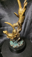 Load image into Gallery viewer, Sea Otter “Deep Divers” Brass-Tone Sculpture on Base – Coastal Nautical Accent Decor