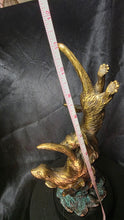 Load image into Gallery viewer, Sea Otter “Deep Divers” Brass-Tone Sculpture on Base – Coastal Nautical Accent Decor