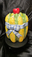 Load image into Gallery viewer, Fitz and Floyd Vegetable Bowquet Corn Cookie Jar Canister with Apple Lid