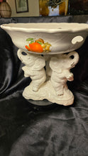 Load image into Gallery viewer, Vintage Triple Elephant Pedestal Fruit Bowl Majolica Style Centerpiece