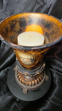 Load image into Gallery viewer, Tortoiseshell Art Glass Hurricane Candle Holder Leopard Wildlife Pedestal Vase