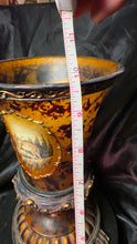Load image into Gallery viewer, Tortoiseshell Art Glass Hurricane Candle Holder Leopard Wildlife Pedestal Vase