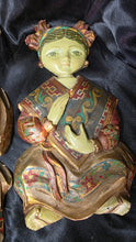 Load image into Gallery viewer, Vintage Burmese Hand-Carved Temple Musician Wall Plaques Pair Polychrome Folk Art