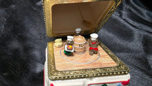 Load image into Gallery viewer, Mr Christmas Teddy Bear Bakers Porcelain Music Box Stove Ornament Hinged