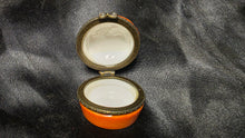 Load image into Gallery viewer, Vintage Porcelain Trinket Box Orange Lattice Dome Hinged Jewelry Keepsake