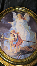 将图片加载到图库查看器,Vintage Guardian Angel Children Bridge Oval Gold Framed Wall Plaque