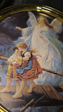将图片加载到图库查看器,Vintage Guardian Angel Children Bridge Oval Gold Framed Wall Plaque