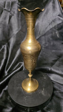 Load image into Gallery viewer, Vintage Etched Brass Bud Vase 12" Tall Scalloped Rim Floral Design