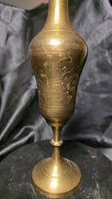 Load image into Gallery viewer, Vintage Etched Brass Bud Vase 12" Tall Scalloped Rim Floral Design
