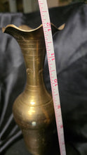 Load image into Gallery viewer, Vintage Etched Brass Bud Vase 12" Tall Scalloped Rim Floral Design