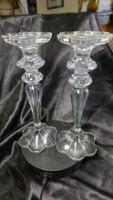 Load image into Gallery viewer, Pair Vintage Crystal Candlesticks Scalloped Floral Form 12 Inch Elegant Set
