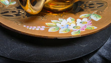 Load image into Gallery viewer, Vintage Bohemian Art Glass Teacup and Saucer Gold Gilt Enamel Floral Set