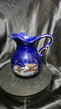 Load image into Gallery viewer, Vintage Cobalt Blue Chinoiserie Pitcher with Gold Pheasant Floral Motif