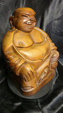 Load image into Gallery viewer, Hand Carved Solid Wood Laughing Buddha Sculpture Heavy Artisan Figure