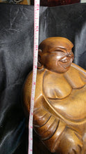 Load image into Gallery viewer, Hand Carved Solid Wood Laughing Buddha Sculpture Heavy Artisan Figure