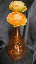 Cargar imagen en el visor de la galería, Vintage Amber Hobnail Glass Bud Vase with Faux Ranunculus Floral Accent