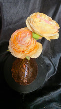 Cargar imagen en el visor de la galería, Vintage Amber Hobnail Glass Bud Vase with Faux Ranunculus Floral Accent