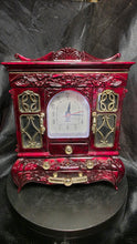 Load image into Gallery viewer, Vintage Burgundy Jewelry Box with Clock – Ornate Cabinet Style