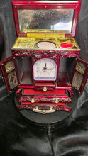 Load image into Gallery viewer, Vintage Burgundy Jewelry Box with Clock – Ornate Cabinet Style