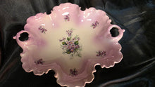 Cargar imagen en el visor de la galería, Antique Porcelain Violet Floral Serving Dish Scalloped Handles