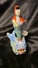 Cargar imagen en el visor de la galería, Vintage Chinese Famille Rose Guanyin on Dragon Fish Porcelain Figurine