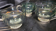 Load image into Gallery viewer, Vintage Smoked Glass Espresso Cups Set of 4 with Metal Holders Retro Coffee