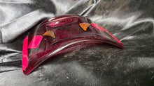 Load image into Gallery viewer, Handcrafted Fused Art Glass Crescent Bowl Cranberry Red Geometric Console Tray