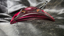 Load image into Gallery viewer, Handcrafted Fused Art Glass Crescent Bowl Cranberry Red Geometric Console Tray