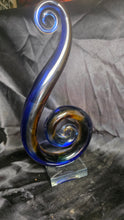 Load image into Gallery viewer, Vintage Murano Art Glass Spiral Sculpture Cobalt Blue Amber Swirl 13"