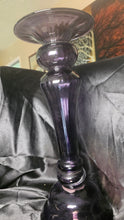 Cargar imagen en el visor de la galería, Vintage Amethyst Purple Glass Pillar Taper Candle Holder MCM