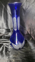Cargar imagen en el visor de la galería, Vintage Bohemian Style Cobalt Blue Cut-to-Clear Glass Decanter